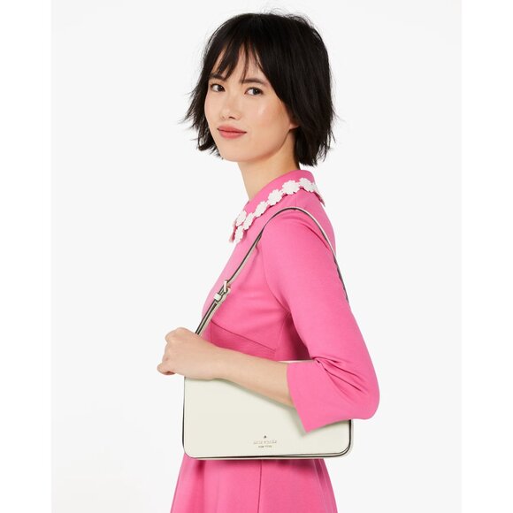 New Kate Spade Staci Flap Shoulder Bag Saffiano Leather Meringue - Picture 4 of 5